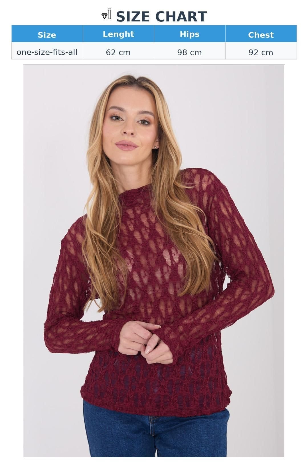 Love Lace Love Lace Women's Elegant Lace Long Sleeve Boat Neck Blouse Style 222757 in Burgundy - 4