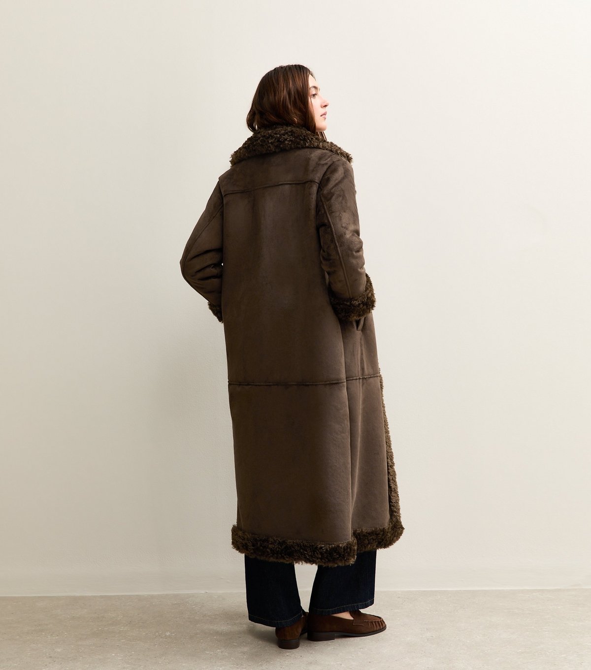 New Look Women's Brown Bonded Faux Fur Trimmed Faux Suede Coat New Look - 4