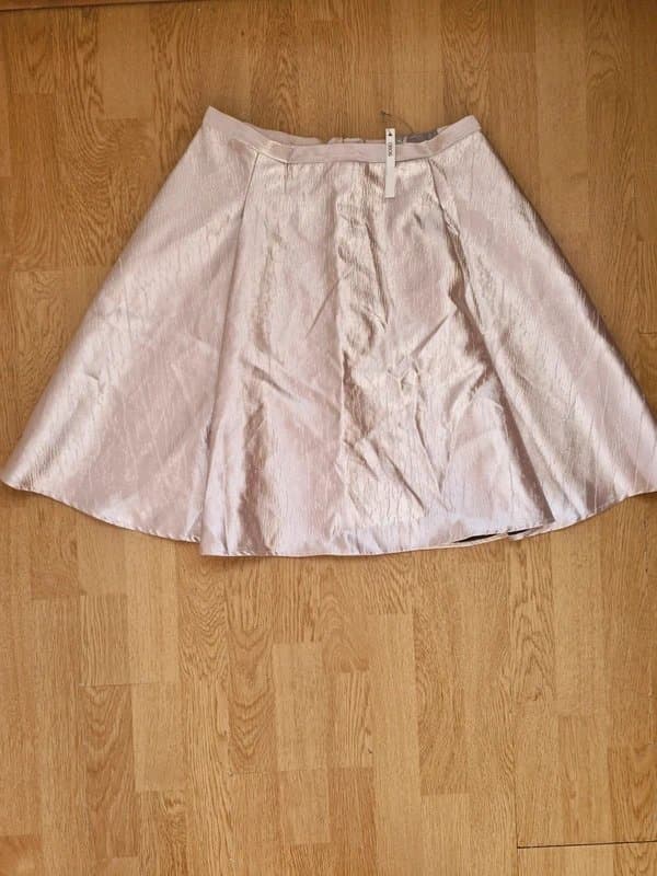 ASOS ASOS Champagne Pink Metallic A-Line Skirt - BNWT - Shimmer Pleated - UK 12