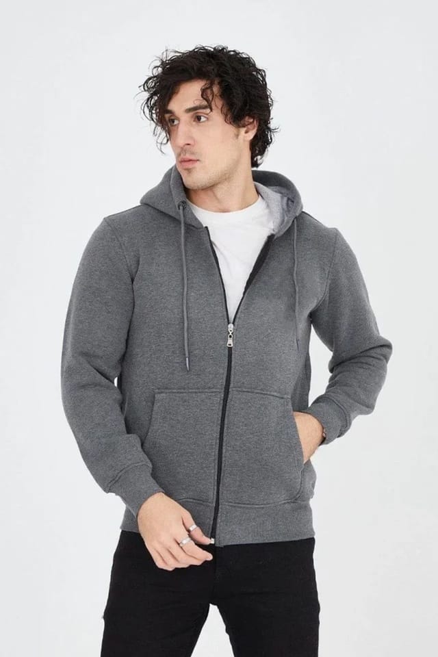Janes Janes Men's Hooded Ribbed Knit Zipper Cardigan with Pockets in Dark Grey - 2