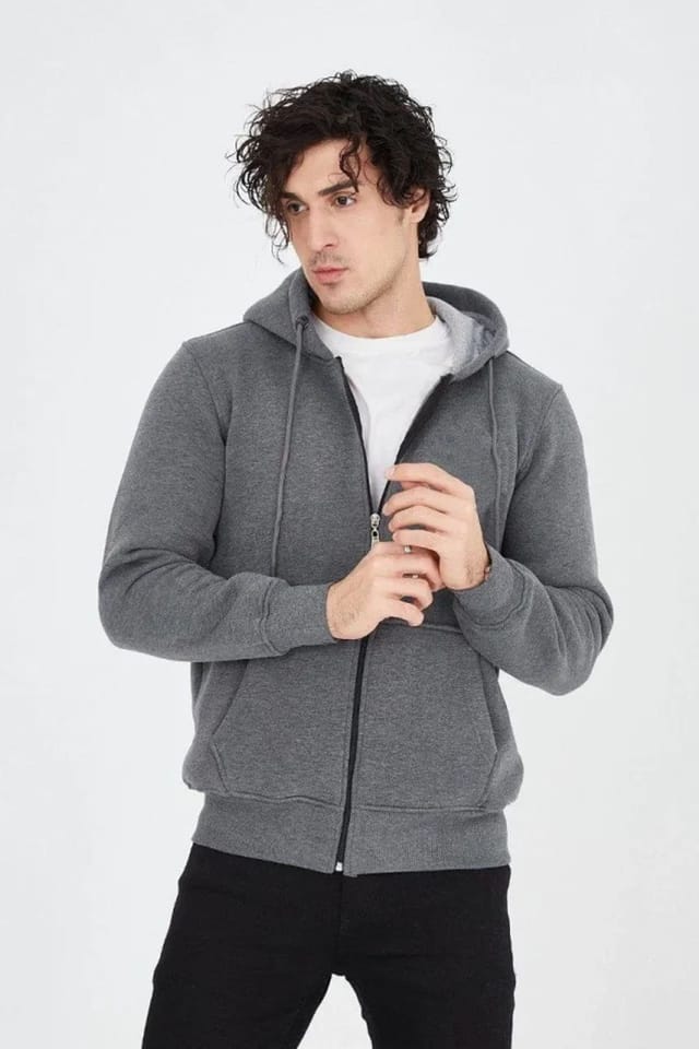 Janes Janes Men's Hooded Ribbed Knit Zipper Cardigan with Pockets in Dark Grey - 3