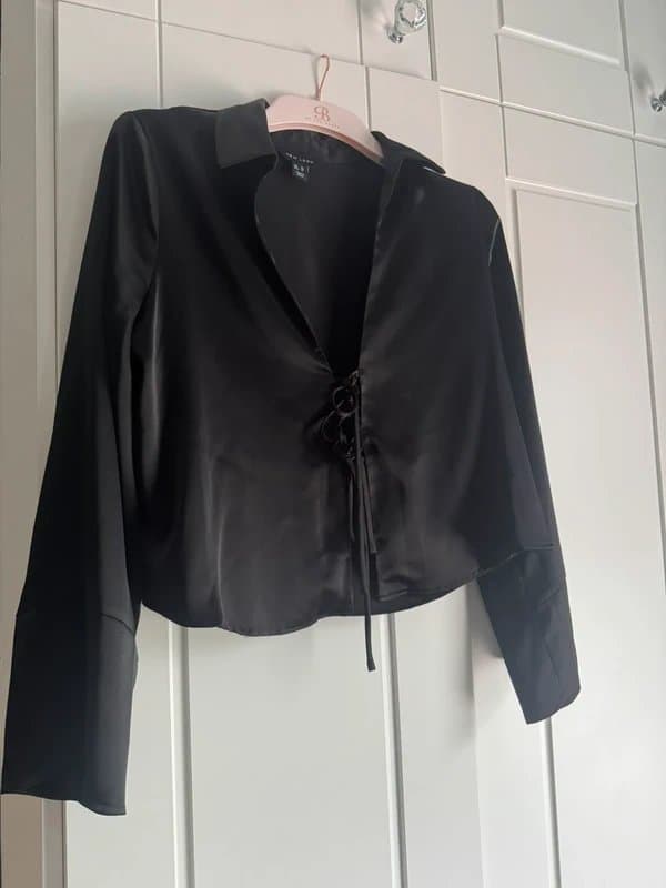 New Look New Look Size 14 Black Satin Tie Up Blouse