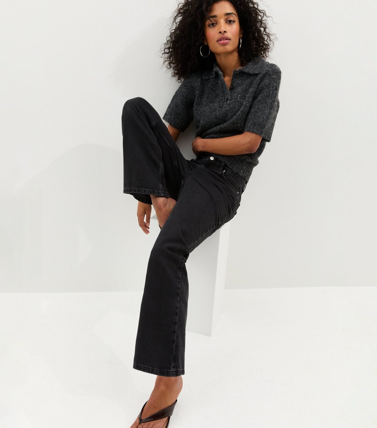 New Look Women's Washed Black Adalae High-Waist Wide Leg Jeans New Look - 3