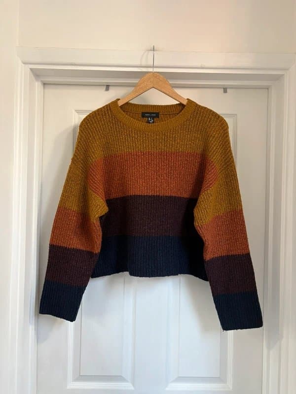 New Look Cosy Women’s New Look Cropped Stripy Knitted Sweater Jumper Top size S 8-10
