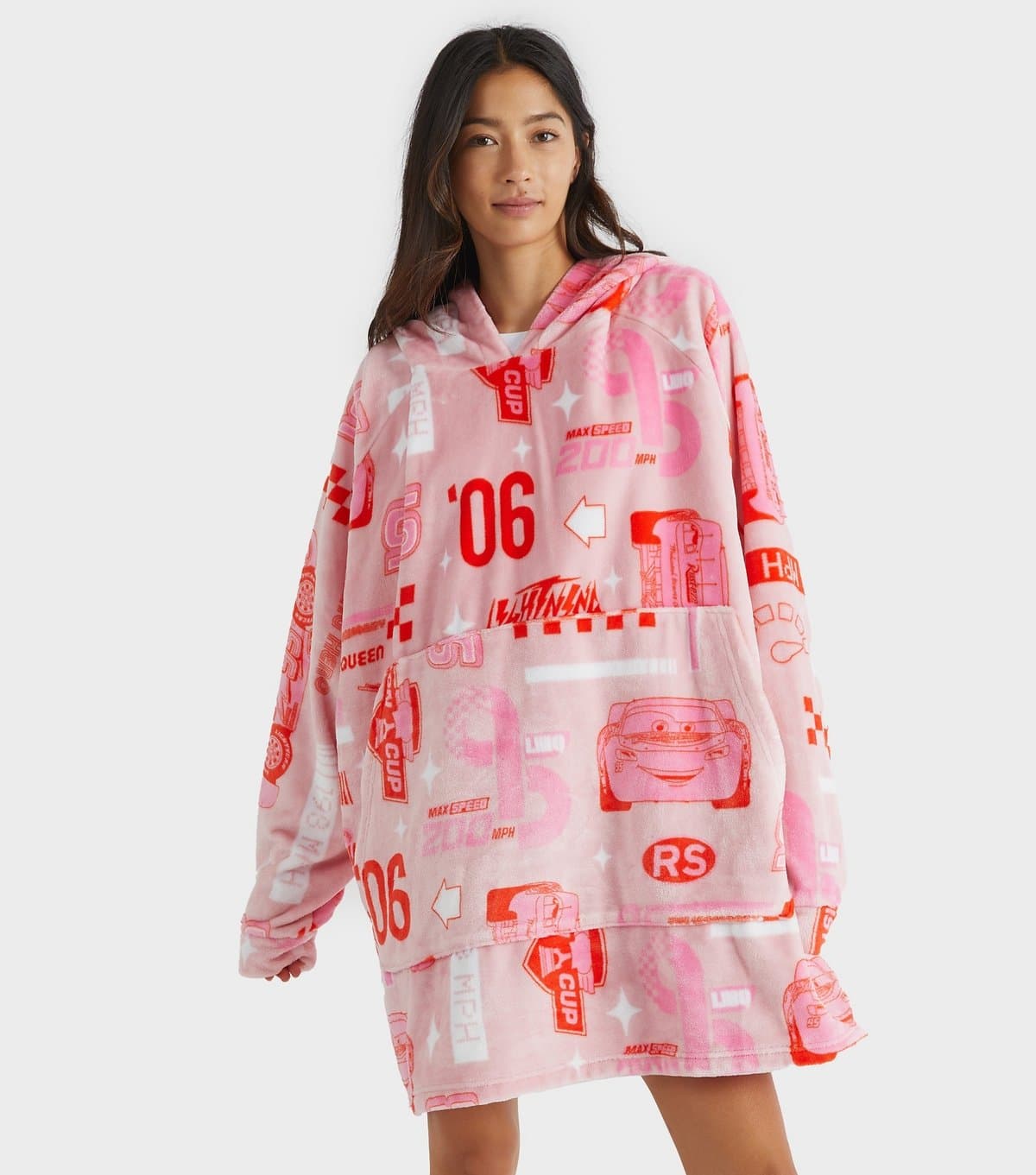 Skinnydip Women's Light Pink Car Print Fleece Blanket Hoodie Skinnydip New Look