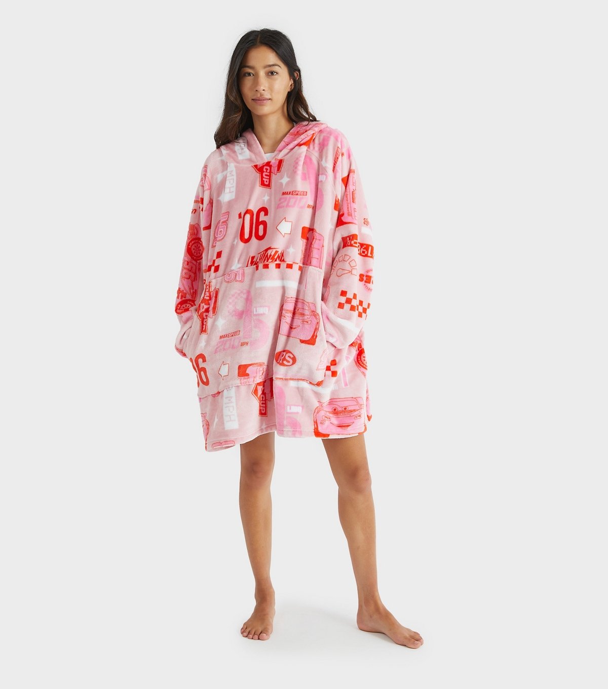 Skinnydip Women's Light Pink Car Print Fleece Blanket Hoodie Skinnydip New Look - 2