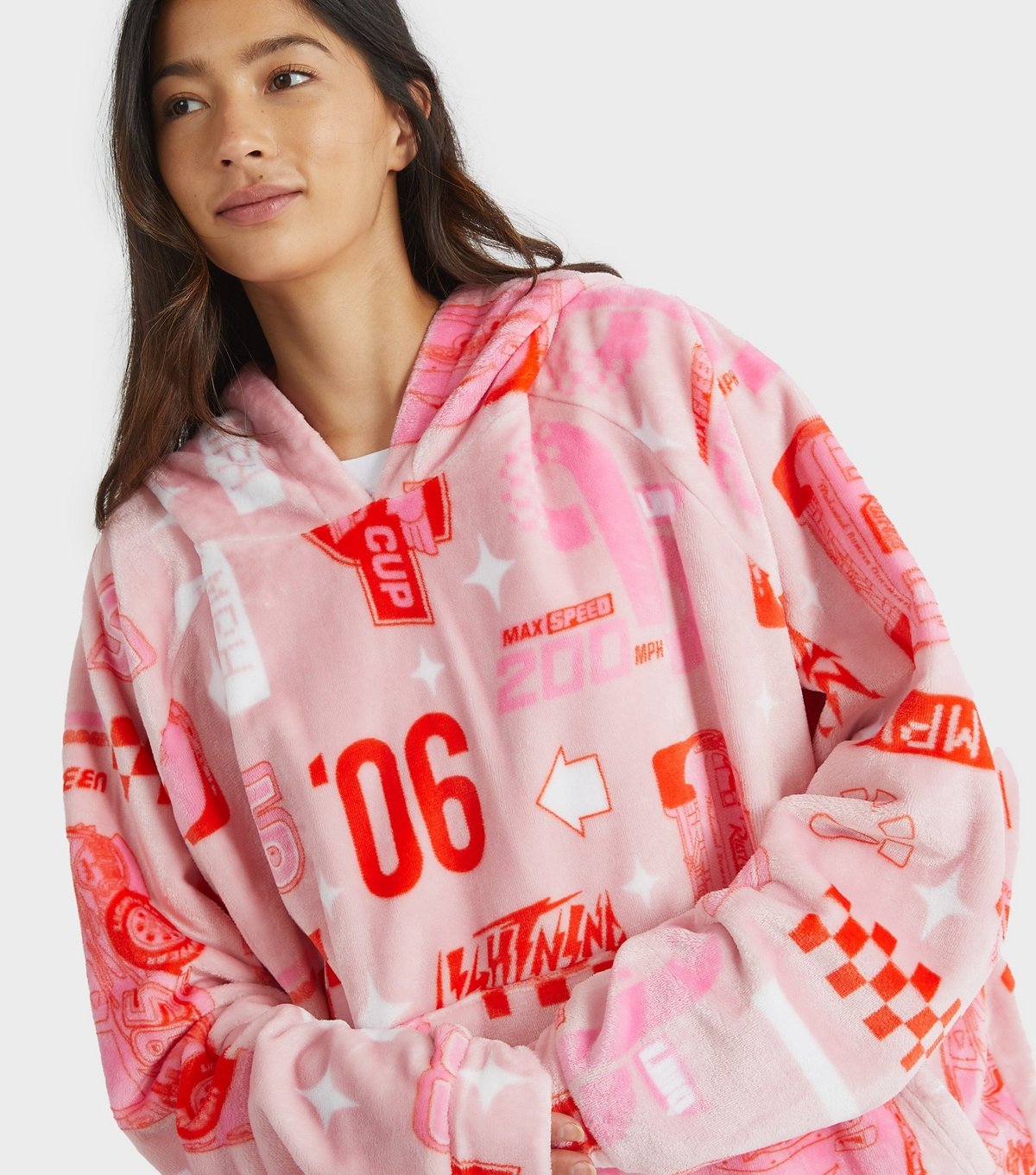 Skinnydip Women's Light Pink Car Print Fleece Blanket Hoodie Skinnydip New Look - 3