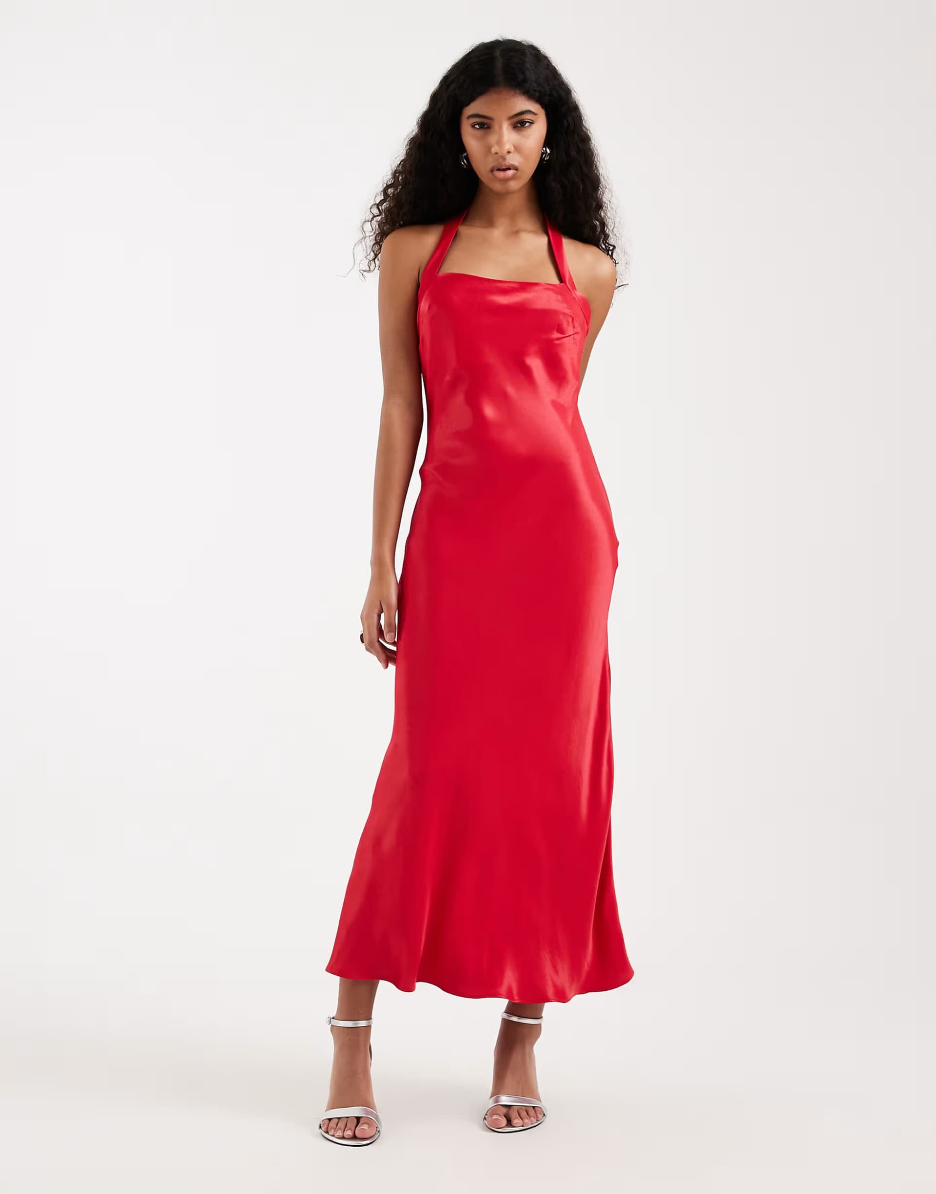ASOS ASOS DESIGN satin halter neck maxi dress in red