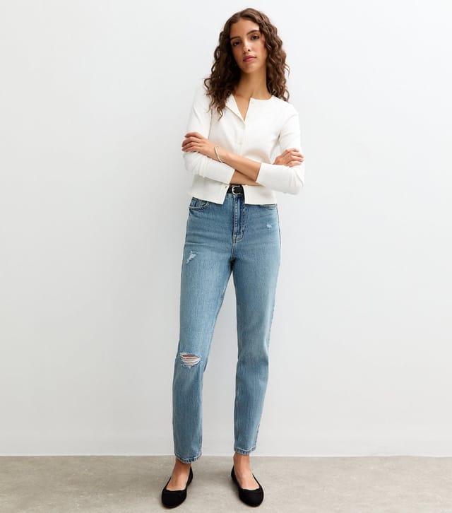 New Look Women's Tall Blue Vintage Tint Ripped Knee Tori Mom Jeans New Look - 2