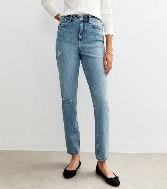 New Look Women's Tall Blue Vintage Tint Ripped Knee Tori Mom Jeans New Look - 3