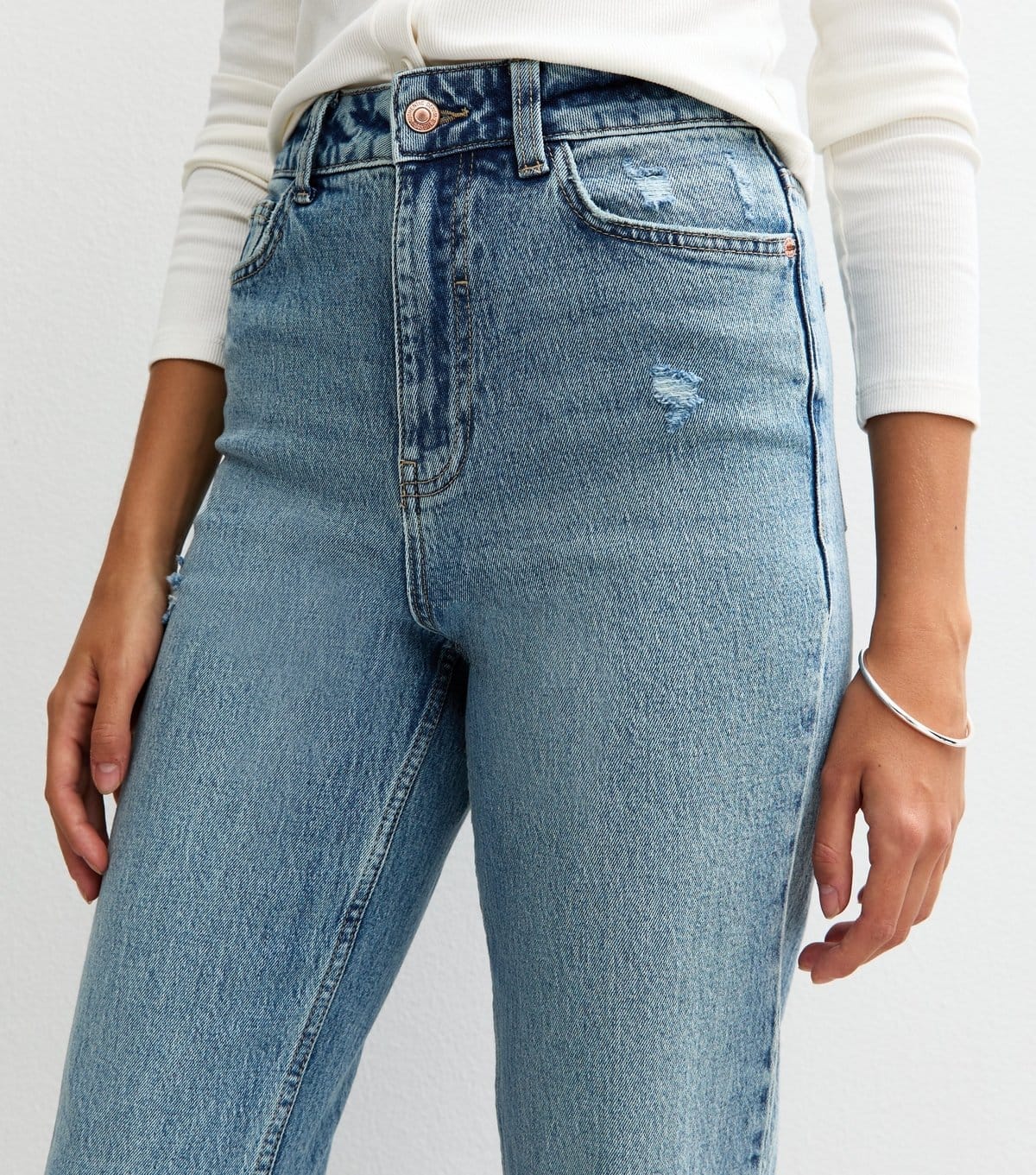 New Look Women's Tall Blue Vintage Tint Ripped Knee Tori Mom Jeans New Look - 4
