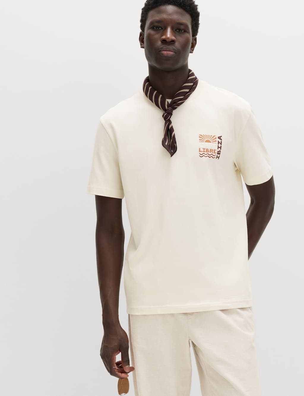 Marks & Spencer M&S Pure Cotton Libre Ibiza Graphic T shirt Ecru