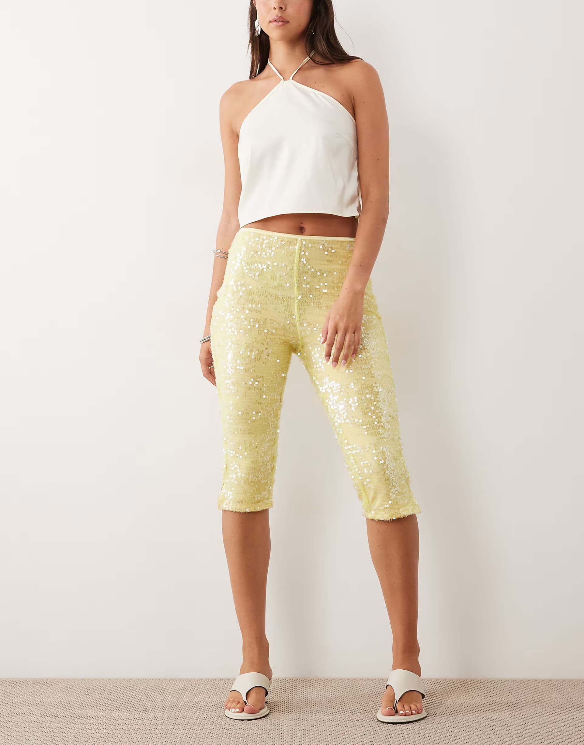 ASOS ASOS DESIGN sequin 3/4 trouser in yellow