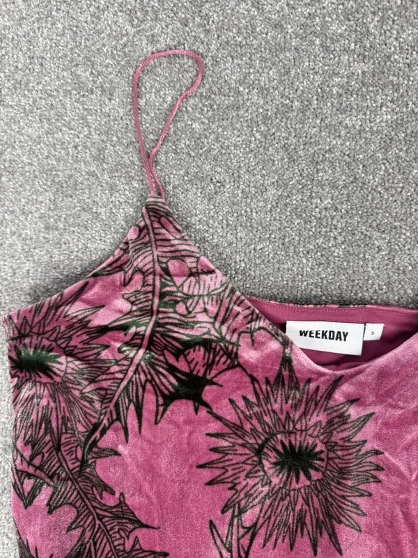Weekday Pink and Green Velvet Cami Top