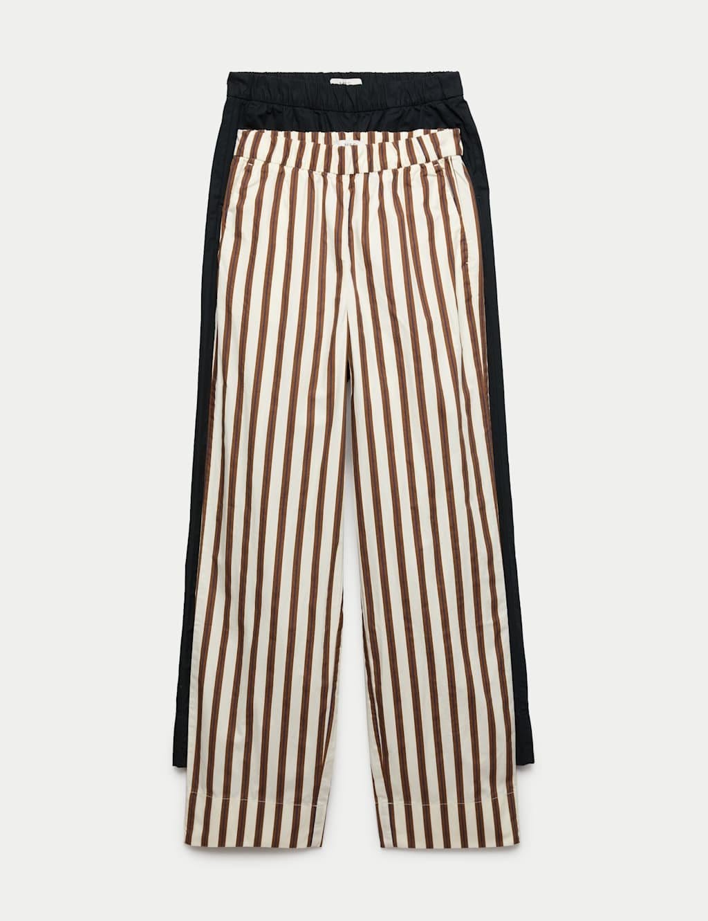 Marks & Spencer M&S 2 Pack Pure Cotton Poplin Straight Leg Trousers Black - 1