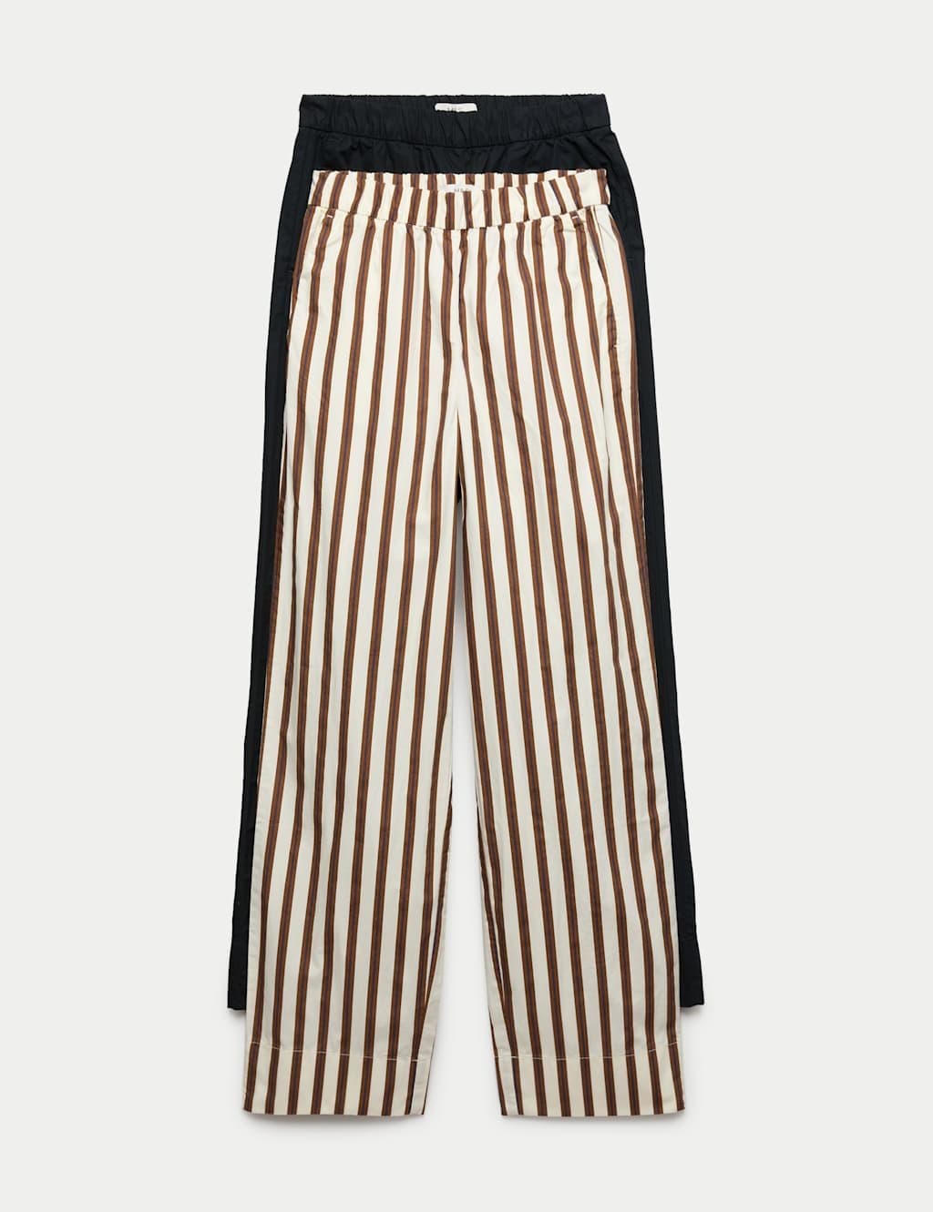 Marks & Spencer M&S 2 Pack Black & Brown Striped Poplin Straight Leg Trousers