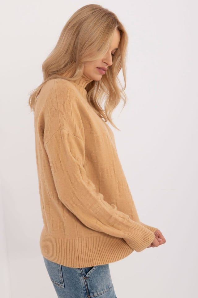 Love Lace Love Lace Women's Textured Acrylic Turtleneck Sweater in Camel - 2
