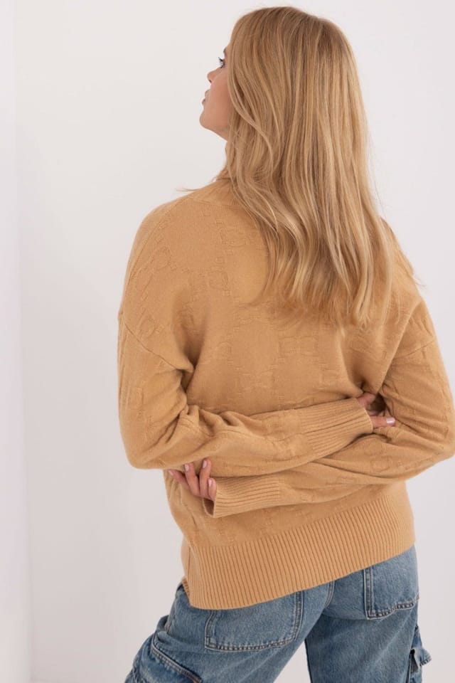 Love Lace Love Lace Women's Textured Acrylic Turtleneck Sweater in Camel - 3