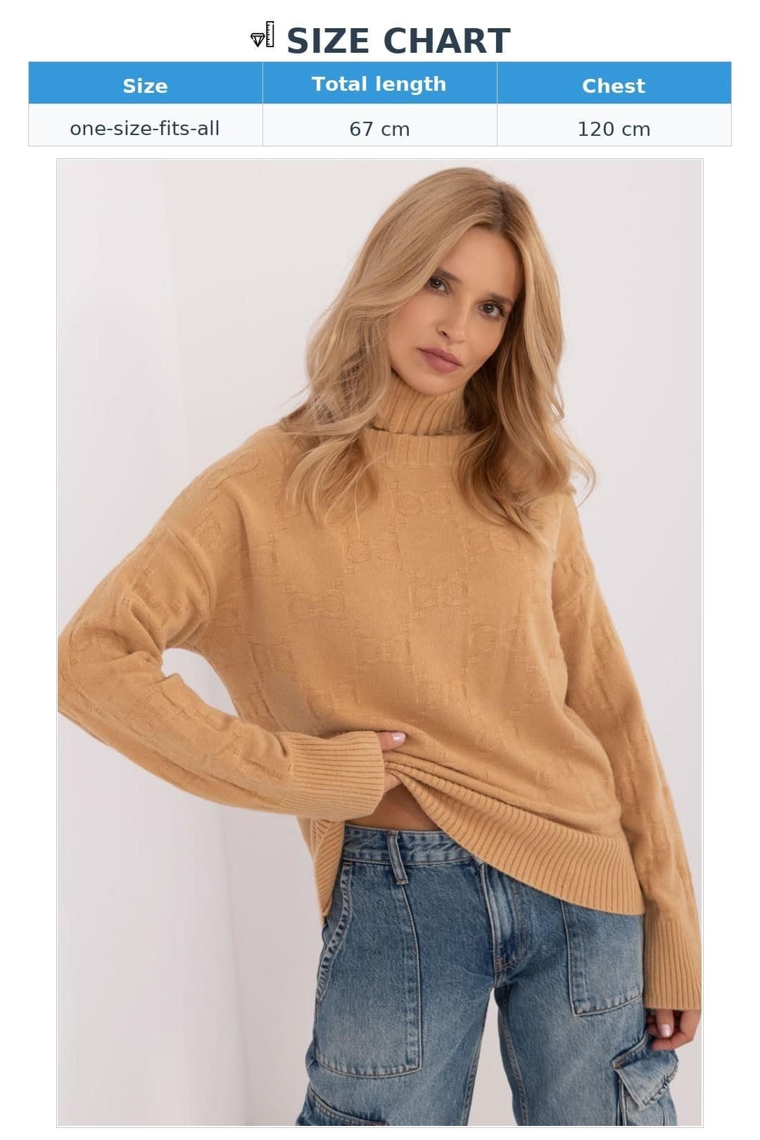 Love Lace Love Lace Women's Textured Acrylic Turtleneck Sweater in Camel - 4