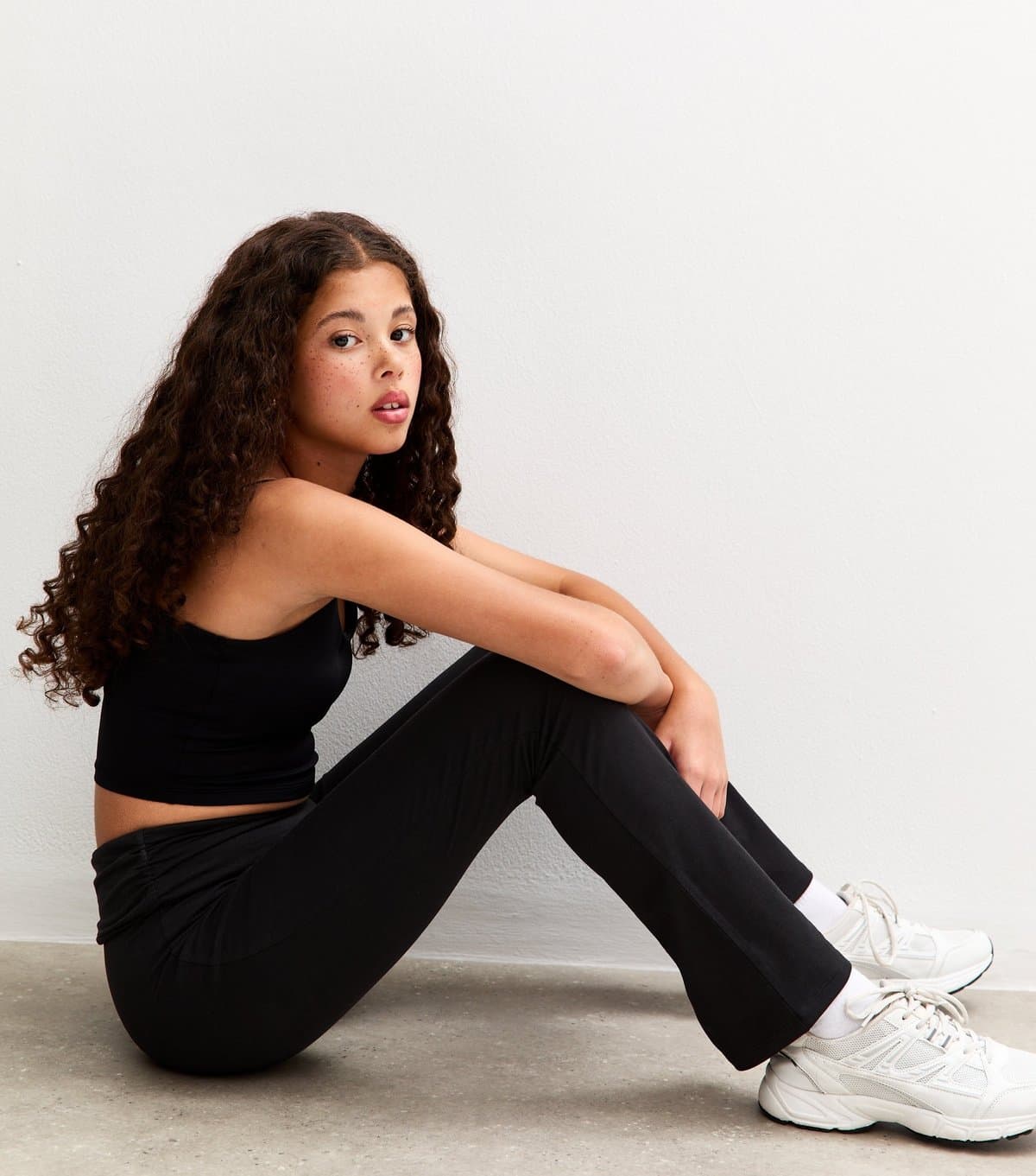 New Look Girls' Black Folded Waist Flared Jersey Leggings New Look