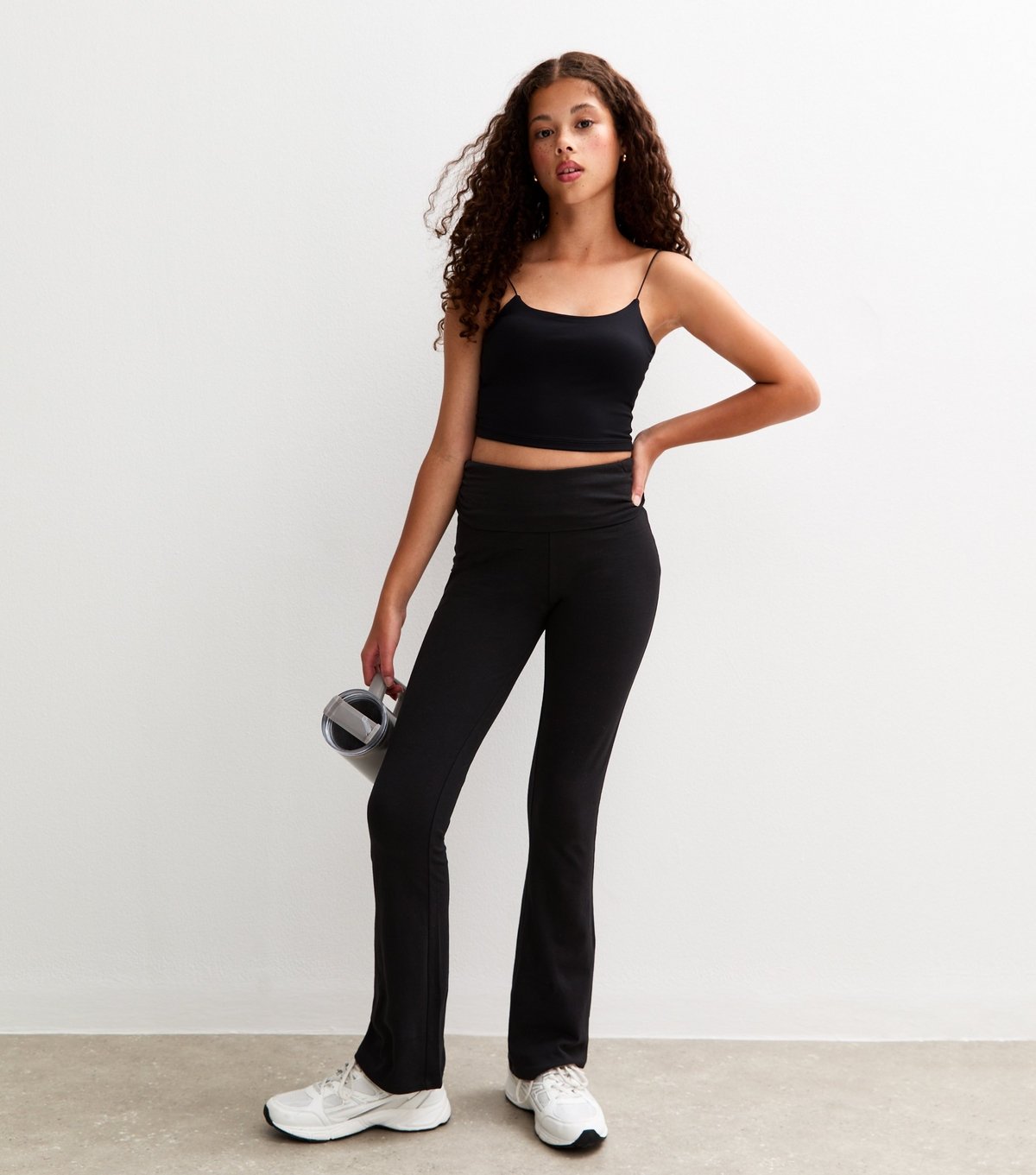 New Look Girls' Black Folded Waist Flared Jersey Leggings New Look - 3