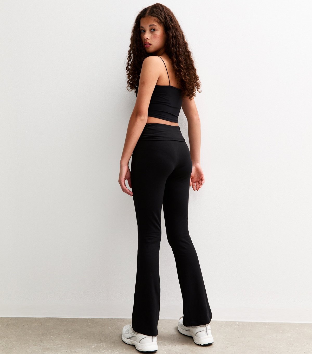 New Look Girls' Black Folded Waist Flared Jersey Leggings New Look - 4