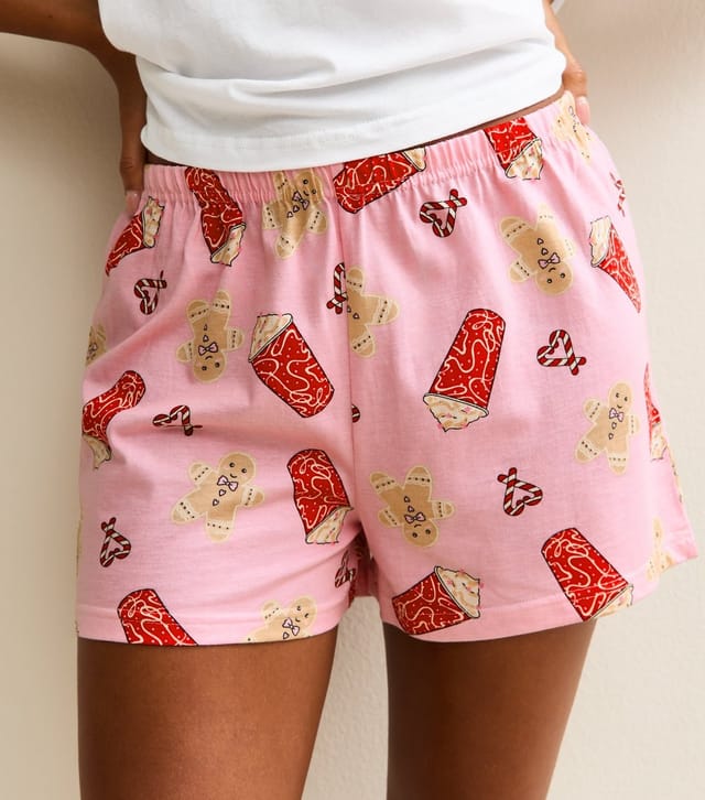 New Look Women's Pink Christmas Gingerbread Coffee Short Sleeve Top and Shorts Pyjama Set New Look - 2
