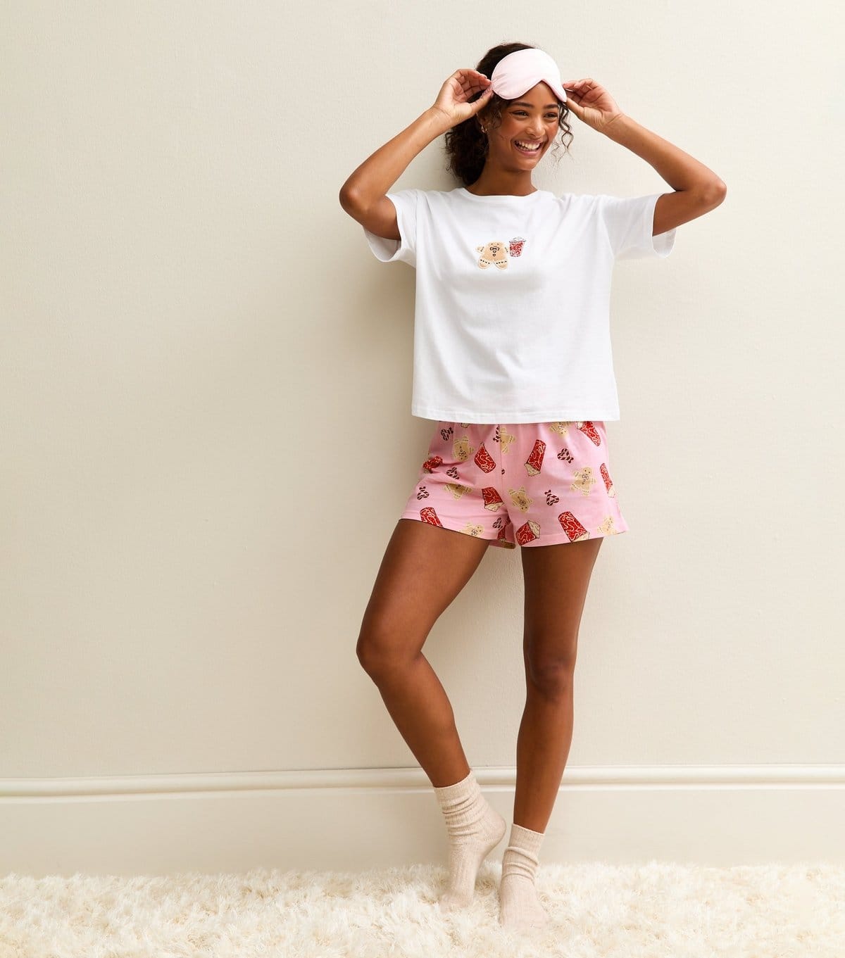 New Look Women's Pink Christmas Gingerbread Coffee Short Sleeve Top and Shorts Pyjama Set New Look - 4