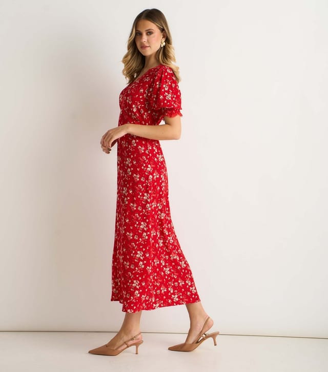 Gini London Women's Red Lace Trim Midi Dress Gini London New Look - 3