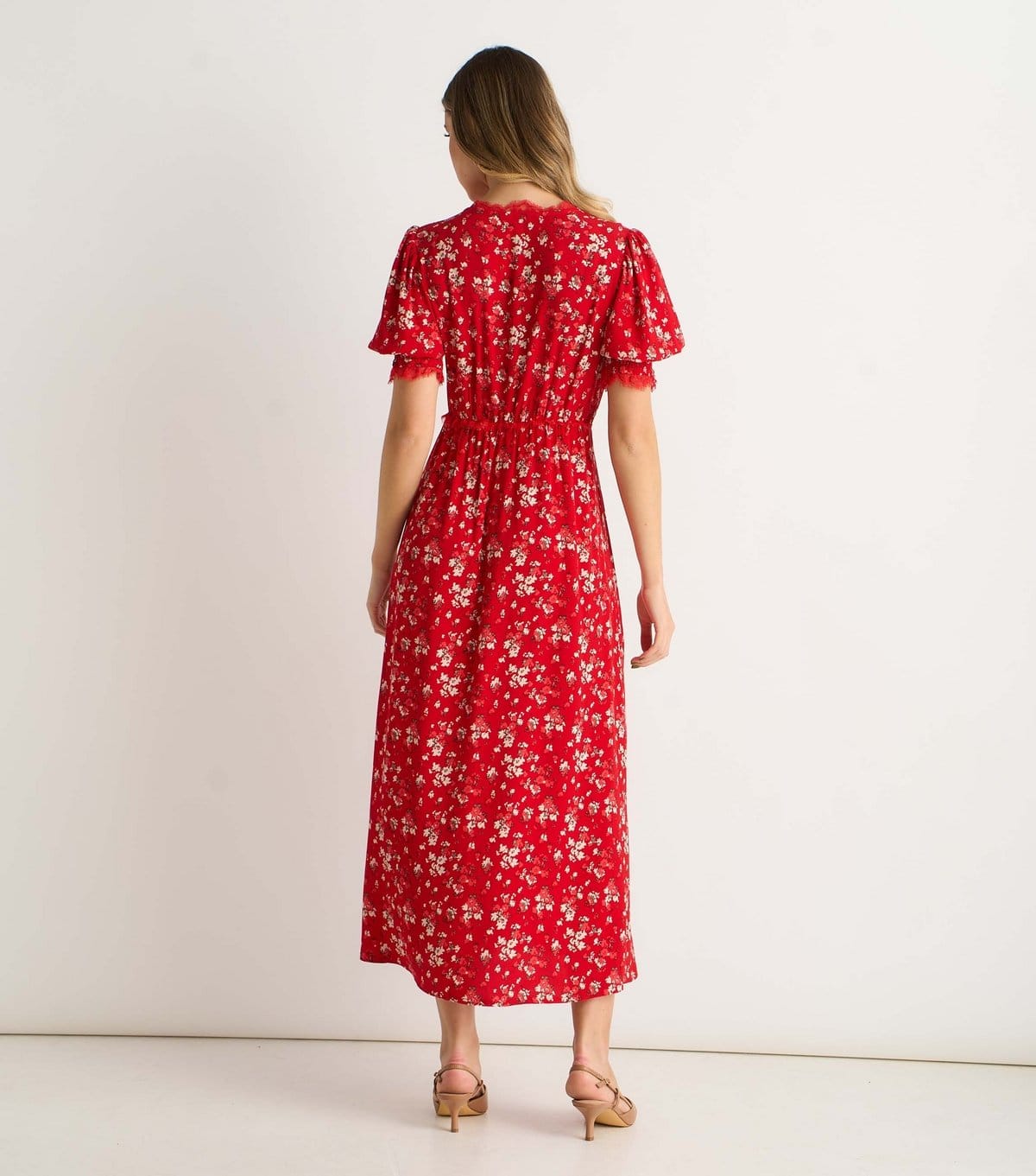 Gini London Women's Red Lace Trim Midi Dress Gini London New Look - 4