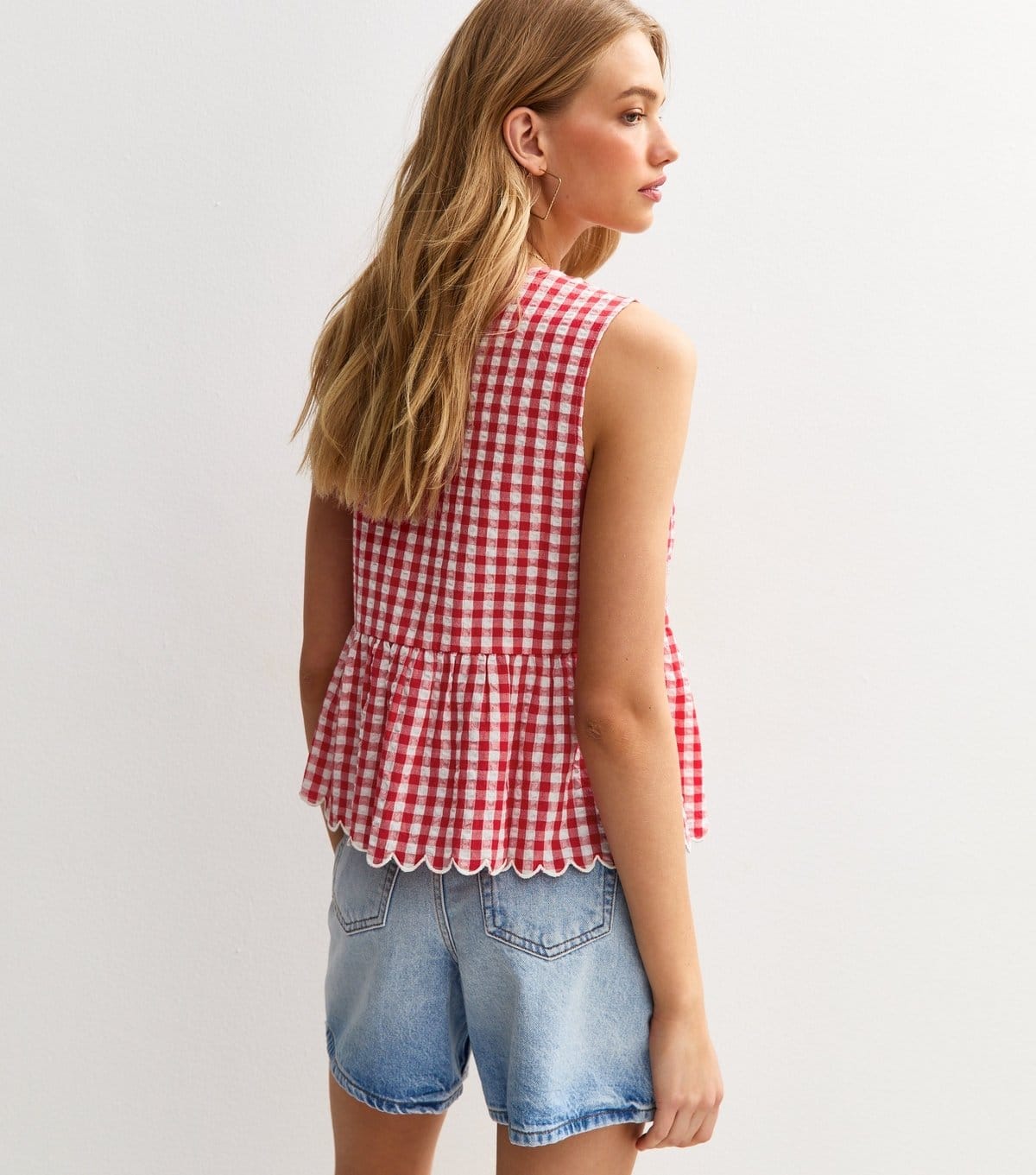 New Look Women's Red Gingham Check Tie Front Top New Look - 4