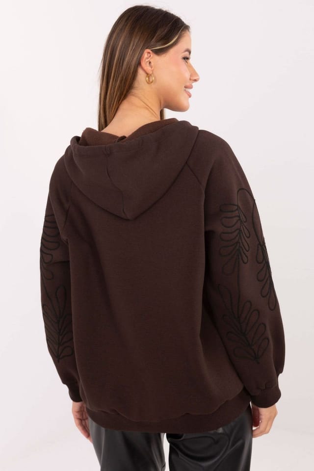 Love Lace Love Lace Women's Embroidered Zip Cotton Hoodie with Pockets in Brown - 3