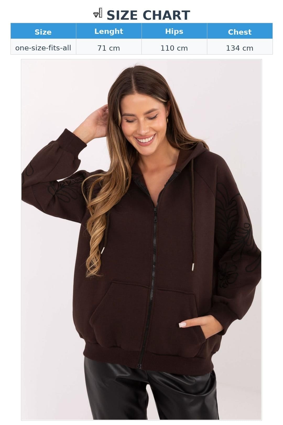 Love Lace Love Lace Women's Embroidered Zip Cotton Hoodie with Pockets in Brown - 4
