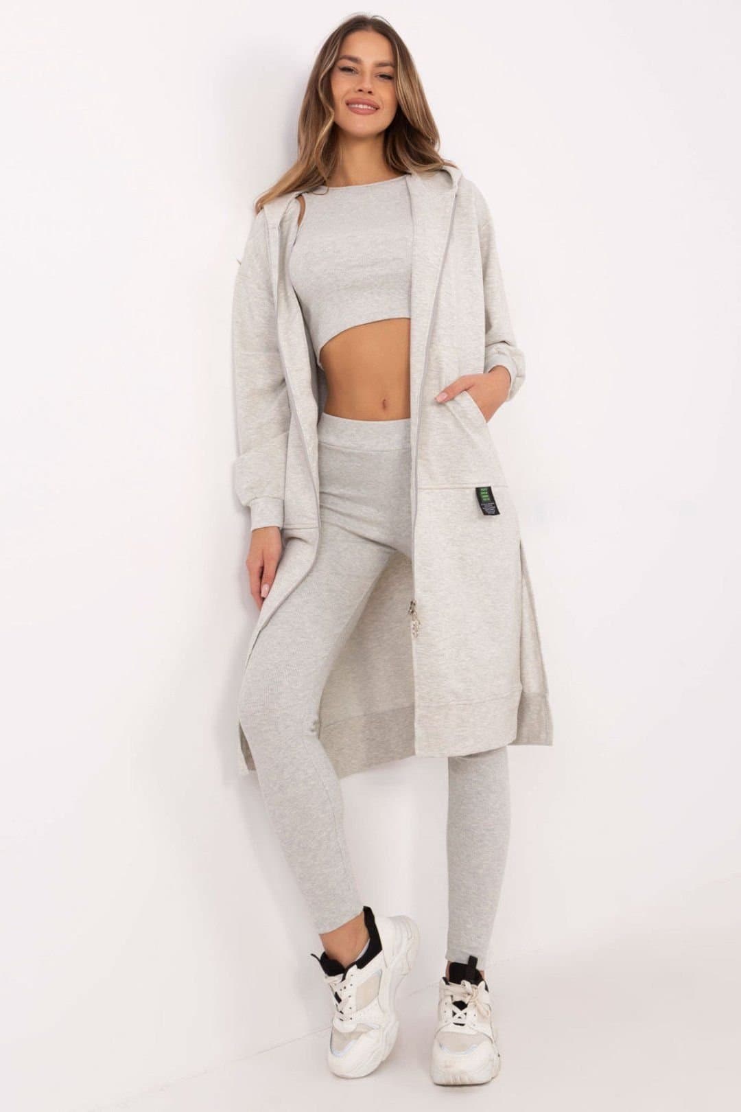 Love Lace Love Lace Women's Cotton Blend Zip Hoodie Top Leggings Set in Grey