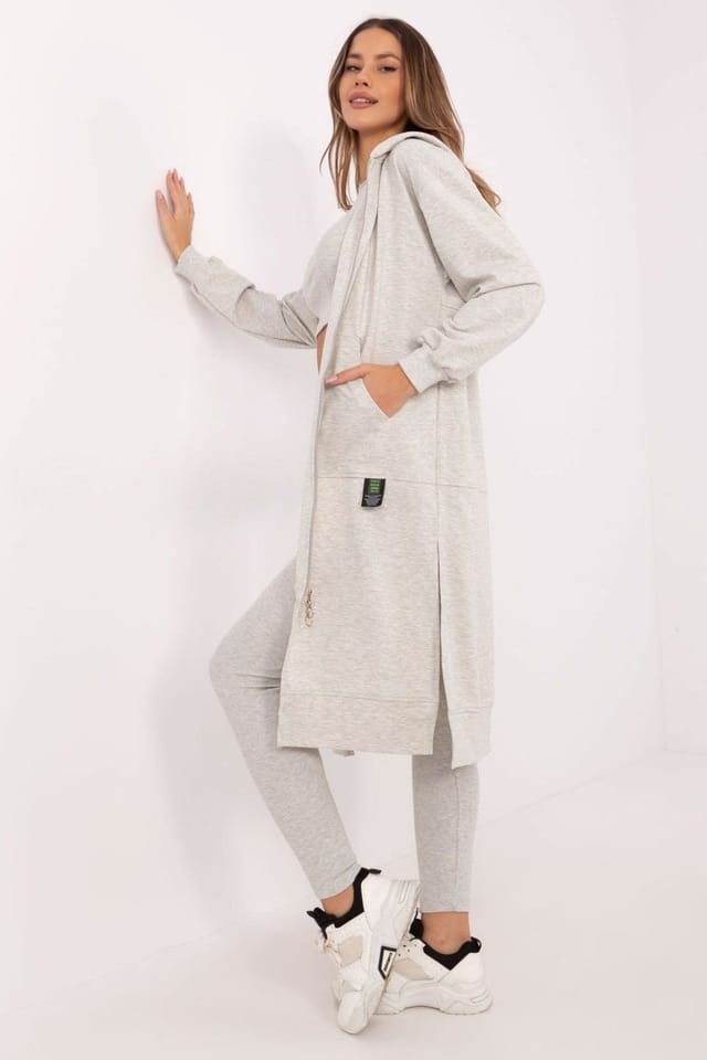 Love Lace Love Lace Women's Cotton Blend Zip Hoodie Top Leggings Set in Grey - 2
