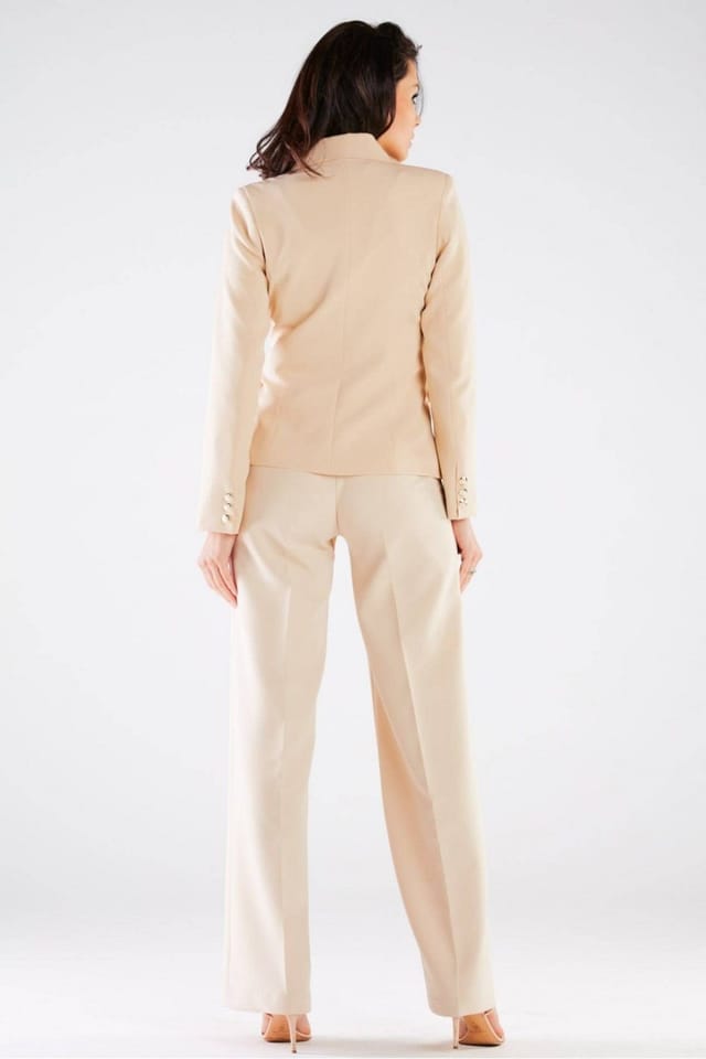 Love Lace Love Lace Women's Made in Poland High Rise Wide Leg Zip Pants in Beige - 3