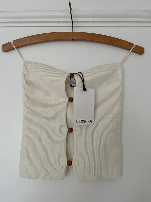 Bershka Bershka knitted bandeau top with wooden beads