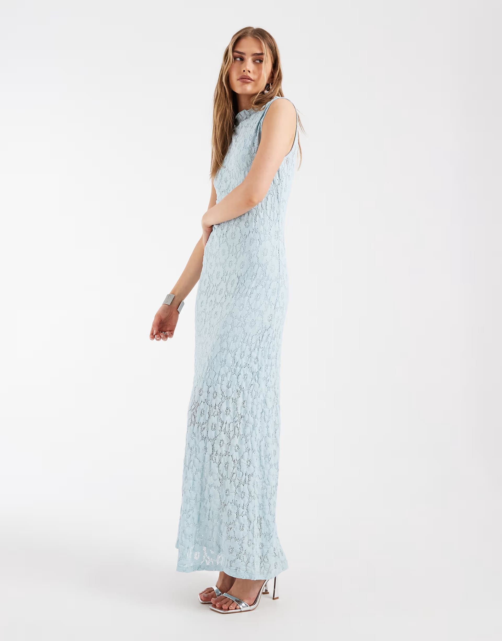 ASOS Soft Blue Floral Lace High Neck Sleeveless Maxi Dress