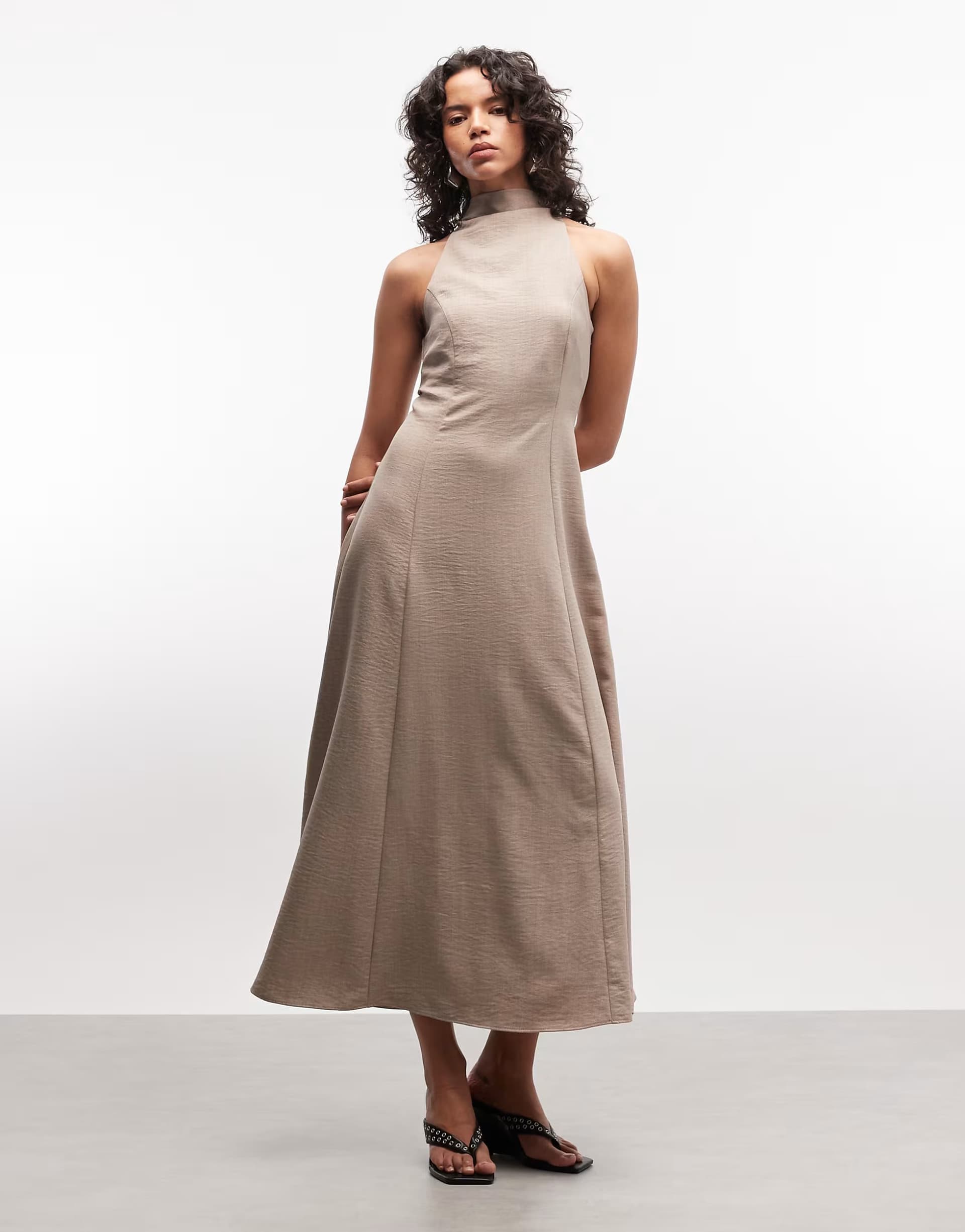 ASOS ASOS High Neck Sleeveless Linen Maxi Dress in Oat