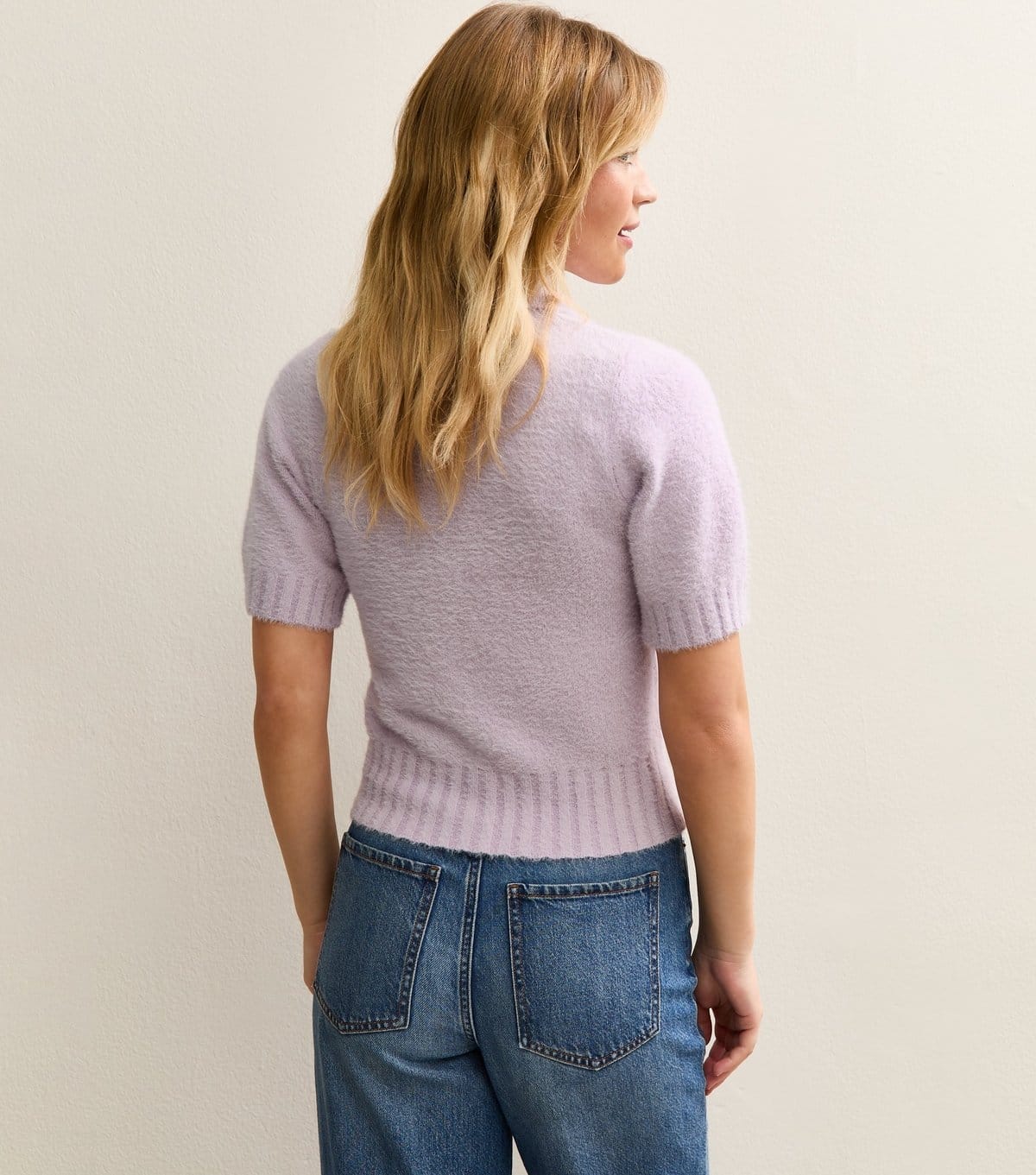 New Look Women's Lilac Fluffy Knit Short Sleeve Collared Cardigan New Look - 4