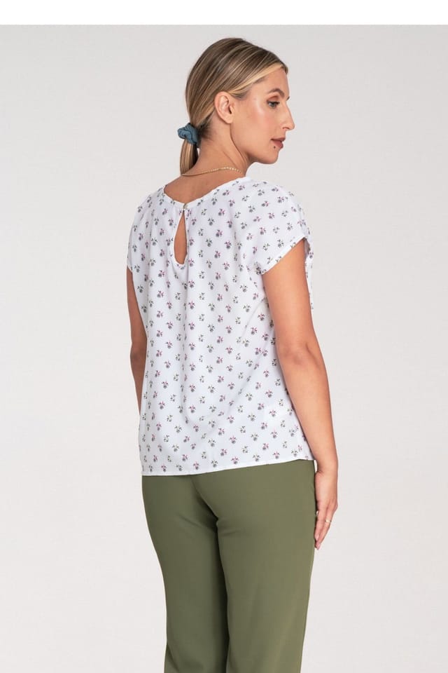 Love Lace Love Lace Women's Simple Short Sleeve Blouse Round Neck Back Clasp - 3