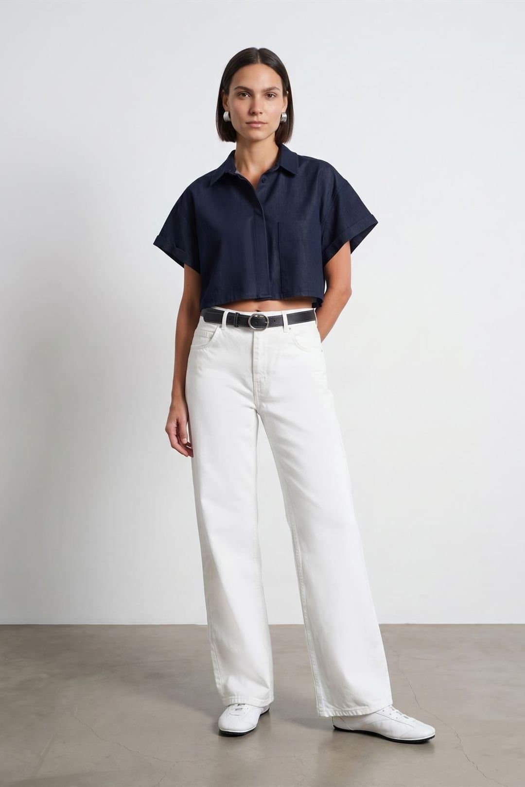 Dilvin Dilvin Women's High Waist Wide Leg Cotton Denim Jeans in White