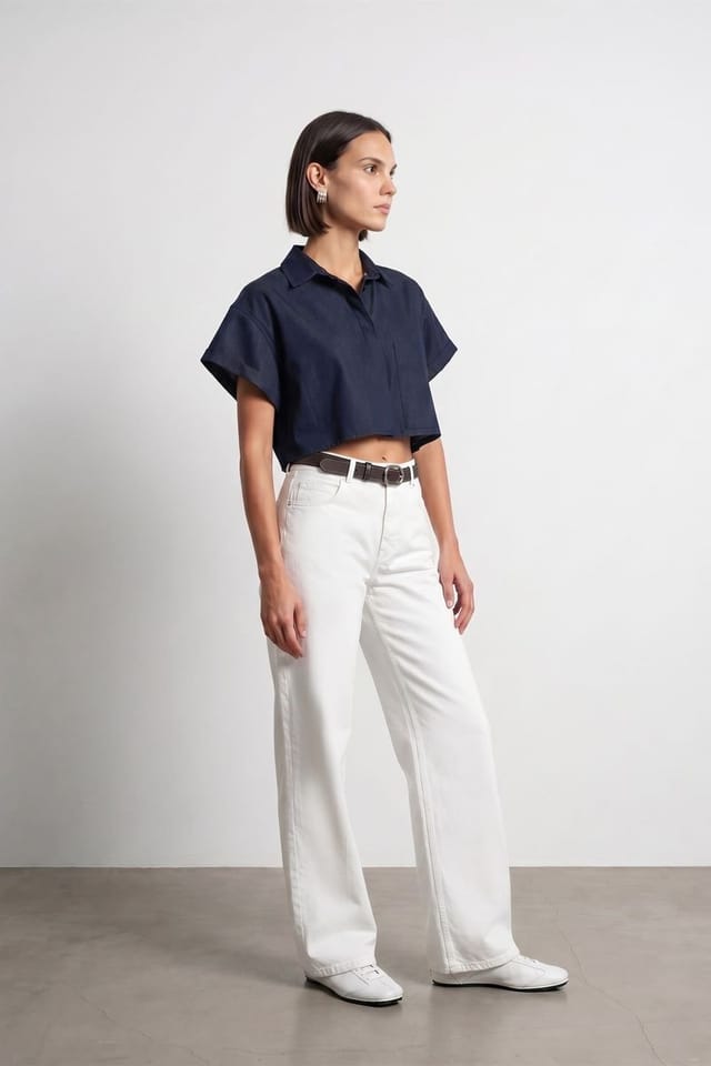 Dilvin Dilvin Women's High Waist Wide Leg Cotton Denim Jeans in White - 3