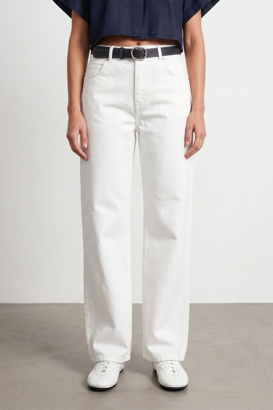 Dilvin Dilvin Women's High Waist Wide Leg Cotton Denim Jeans in White - 4