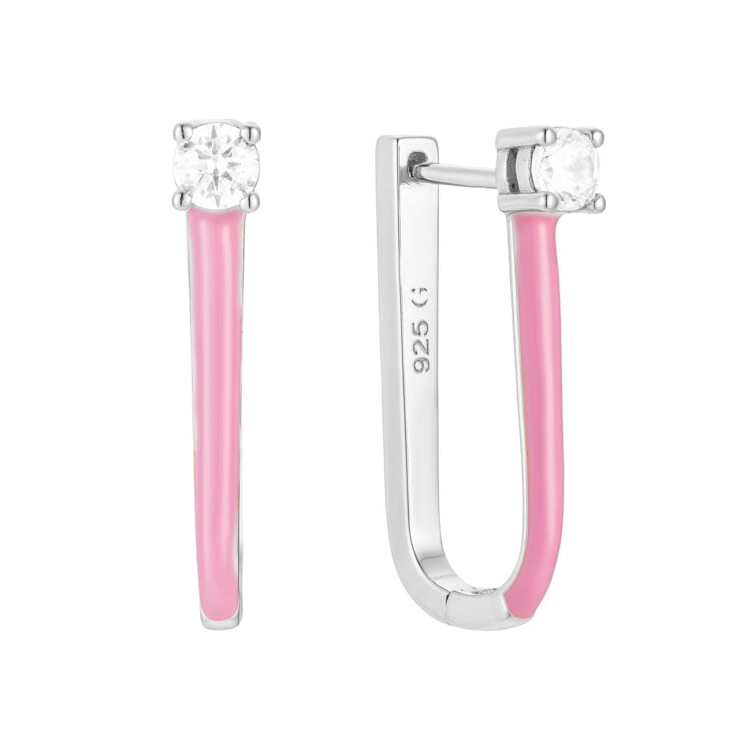 Gold Trip Gold Trip Women's Pink Enamel U Hoop Earrings in Silver