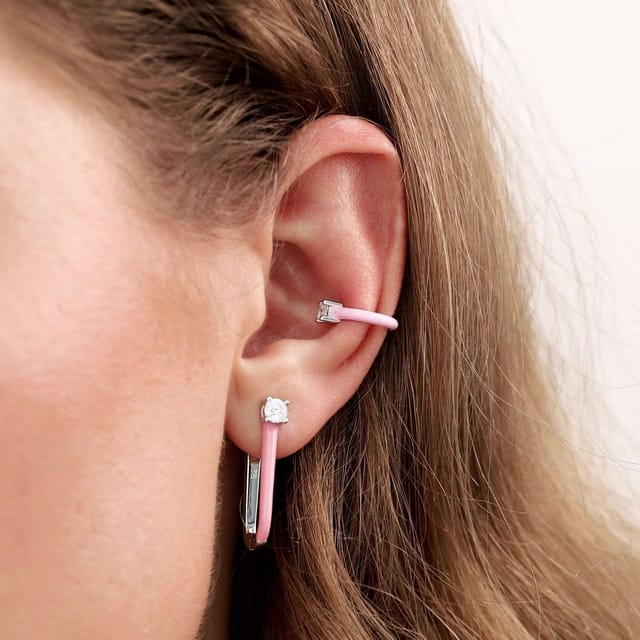 Gold Trip Gold Trip Women's Pink Enamel U Hoop Earrings in Silver - 3