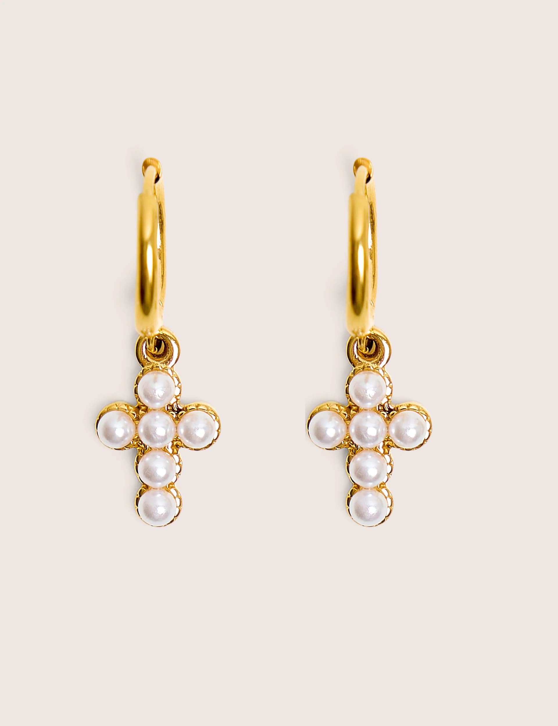 Public Desire Mini Hoop Drop Cross Detail Earrings