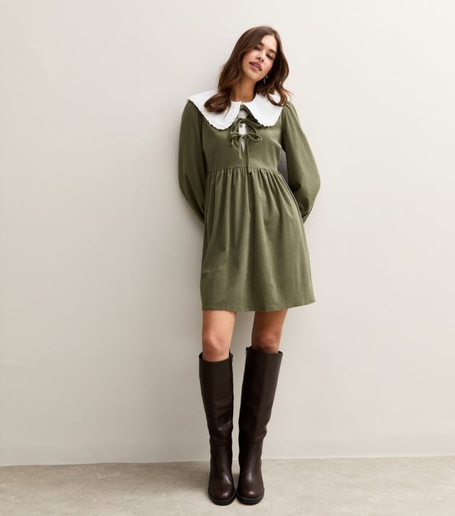 New Look Women's Light Khaki Tie Front Corduroy Smock Mini Dress New Look - 2