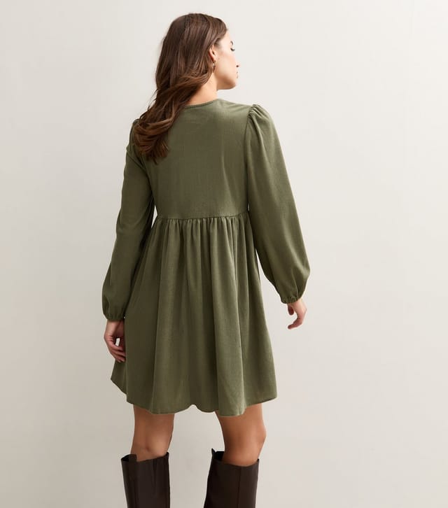New Look Women's Light Khaki Tie Front Corduroy Smock Mini Dress New Look - 3