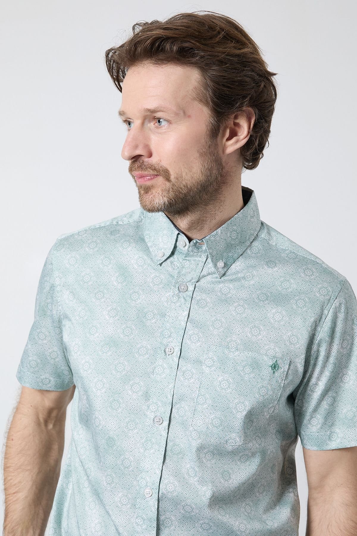 Maine Maine Men's White Tile Print Short Sleeve Shirt - 4
